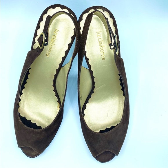 Liz Claiborne Dark Brown Slingback Croc-Embossed Heels and open toe US 9M - Picture 6 of 15